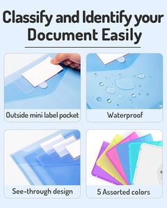 Pochette de classement A4 en polyéthylène avec fermeture hermétique, dossiers à chargement latéral, intercalaires à 3 anneaux avec poches, format Lettre - Product Image 6