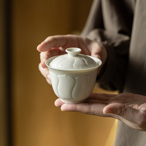 Ding Ware White Glaze Round Gaiwan Porcelain Handheld With Lid For Kung Fu <b>Tea</b> <b>Set</b> Home Use - Product Image 1