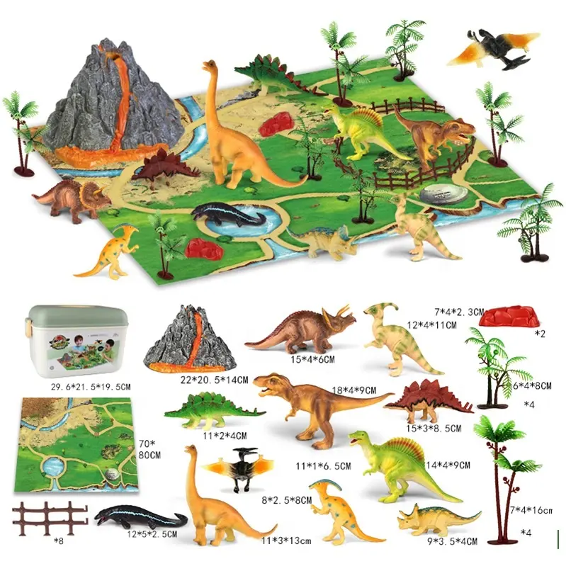 Hewan & Dinosaurus Mainan Aktivitas Bermain Tikar Pohon Gunung Berapi Karpet Set Realistis Dinosaurus Gambar Bermain Set untuk Menciptakan Dunia Dinosaurus