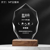 Plaque de récompense en verre cristal vierge et bois, gravée au laser avec LOGO, trophée personnalisé en cristal et bois, vente en gros d'usine