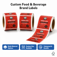 Papier synthétique PP de qualité alimentaire, imperméable, durable, étiquettes alimentaires personnalisées imprimées, rouleaux d'autocollants pour étiquettes alimentaires, OEM, échantillon gratuit