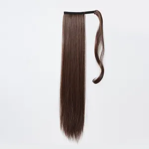 Nuevo estilo de moda Futura fibra caliente marrón largo recto urdimbre alrededor de extensiones de cabello sintético coletas