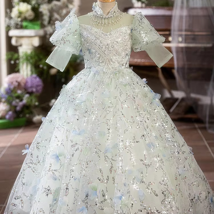 green emerald velvet dress Ethereal Green Wedding Dress with Floral Lace Appliques and Sheer Corset –  FW217 – Viniodress main image 0