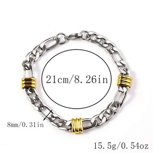 Bracelet chaîne cubaine vintage en acier inoxydable pour hommes, motif serpent torsadé bicolore, argent et or, vente en gros - Product Image 6