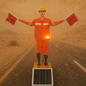 Robot Controlador de Tráfico Solar Inteligente con Doble Brazo para Agitar Banderas, Maniquí de Seguridad para Obras Viales - Product Image 6