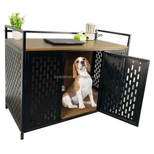 High Quality Modern Pet Furniture Wooden And Iron Breathable Indoor Waterproof Dog House Wooden