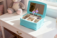 Boîte de rangement multi-compartiments en bois écologique gravée avec une ballerine et un miroir pour filles