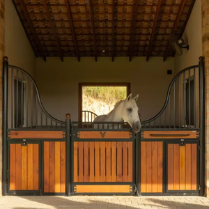 定制预制马马厩前部，带竹板粉末涂层钢架马箱摆门 - Product Image 1