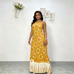 Nuovo Abito Casual Primaverile 2026 Stile Europeo <span class=keywords><strong>e</strong></span> Americano, Gonna Lunga Larga Stampata con Colletto <span class=keywords><strong>e</strong></span> Schiena Scoperta per Donne Africane Taglie Forti in Poliestere - Product Image 4