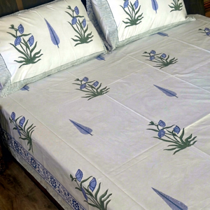 Indian Handcrafted Sanganeri Hand Block Printed 100% Cotton 300tc Machine Washable Flat Sheet Set Pillow Cover for Hotel Adults - Product Image 1