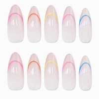 Faux ongles à presser minimalistes, longs, en forme d'amande, avec base nude transparente brillante, pour usage quotidien, décontracté ou de fête