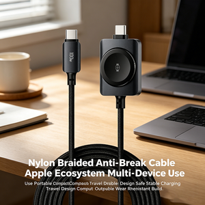Cable de Carga Rápida 2 en 1 Tipo C PD de 100 W, Cargador Inalámbrico Magnético para Relojes IOS Serie Ultra <span class=keywords><strong>SE</strong></span>, Trenzado de Nailon - Product Image 1