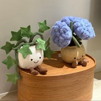 Peluche Mignonne Plante en Pot, Hortensia Bleu, Plante de Lierre, Poupée en Peluche, Fleur de Dessin Animé Douce, Décoration de Bureau et de Maison