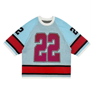 Logotipo personalizado Vintage Deportes Streetwear Boxy Cuello redondo Top de punto Jersey Suéter Algodón de gran tamaño Fútbol Jersey Suéter - Product Image 5