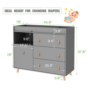Table <span class=keywords><strong>à</strong></span> <span class=keywords><strong>langer</strong></span> moderne grise faite <span class=keywords><strong>à</strong></span> la main avec 3 tiroirs et étagère ouverte pour chambre de bébé - Product Image 2