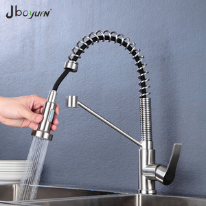 Jboyuan Stainless Steel Spring Pull Out Faucet Single Handle Deck <b>Mounted</b> Modern Kitchen Sink Water Tap - Product Image 2