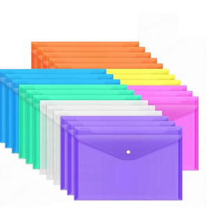 Hot Sales <strong>Custom</strong> Logo <strong>Plastic</strong> Pocket Wallets School <strong>Folder</strong> A4 Clear PP Envelope <strong>File</strong> <strong>Document</strong> Bag With Button <strong>Folders</strong> - Product Image 1