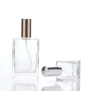 Luxury Custom 30ml 50ml100ml Clear Square Empty Spray Glass Perfume Bottle With Packaging Box