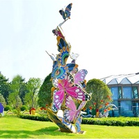 Statue de jardin de papillon en acier inoxydable, sculpture de papillon artificiel en acier inoxydable à vendre