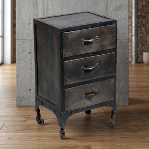 Industrial Vintage 1-Drawer Iron Storage <b>Cabinet</b> Eco-Friendly Grey Black <b>Rustic</b> Finish Farmhouse Apartment Living Room Furniture - Product Image 3