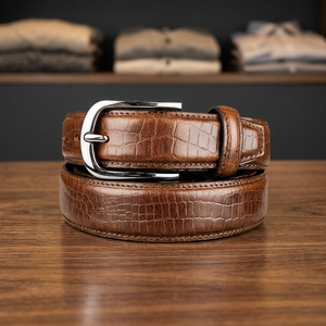 Ceintures pour hommes écologiques en cuir de vache avec boucle en acier, design 3D carré vintage, résistantes à l'eau, durables, légères, faites à la main, BS - Product Image 1