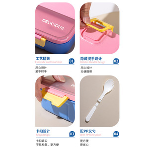 Lonchera Bento de Plástico Libre de BPA, Apta para Microondas, Marca Bencircle M02, con Tenedor, Cuchara y Contenedor para Salsas, para Comidas Escolares de Niños - Product Image 5