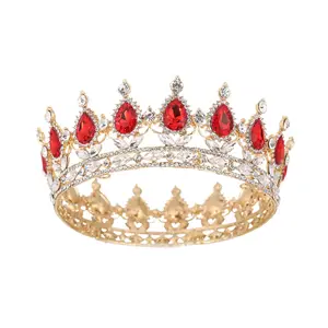 Wholesale New Trendy Aulic Luxury Gold Diamond Wedding Crown Bridal Colorful Full Round Tiaras Wed Tiaras Crown