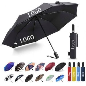 Custom Logo Fully-Automatic 3-Folding <b>Windproof</b> UV Business Gift <b>Umbrella</b> Double Fiberglass Ribs 95Cm Diameter Classic Design - Product Image 1