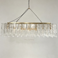 Lustre moderne de luxe en verre texturé et cristal, avec finition laiton, pour la maison ou le bureau, luminaire suspendu LED à hauteur réglable