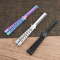 T7252 Peigne pliant en acier inoxydable avec logo personnalisé, couteau-papillon de poche tendance pour l'extérieur, idéal pour la formation et la pratique en salon