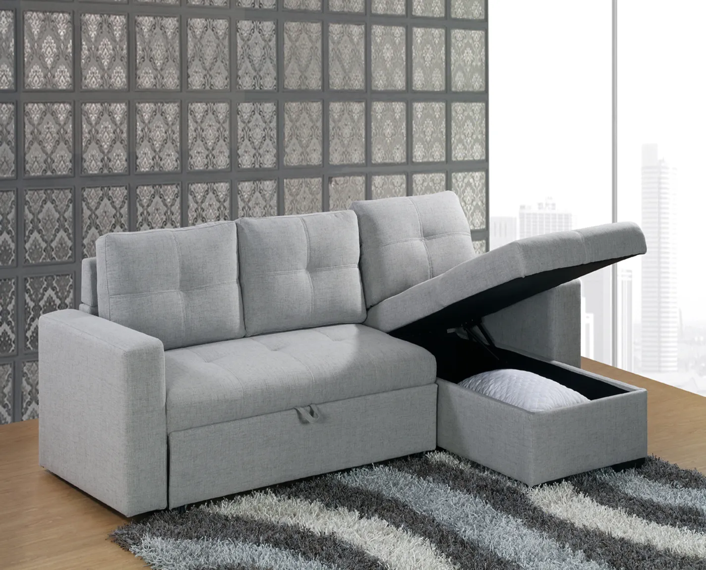 أحدث للتحويل أريكة خشبية شاملة سرير تصميم مع تخزين