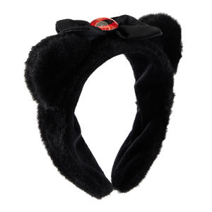 Diadema de Orejas de Gato Negras HLC para Cosplay, Diadema Ancha de Felpa con Orejas de Gato de Imitación, con Colgante de Cruz y Lazo, Diadema de Pelo con Orejas de Gato de Piel Sintética Remachada - Product Image 3