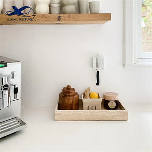 Stonekocc personalizado moderno Wabi-Sabi estilo Vintage Beige mármol travertino bandeja para servir rectángulo Catchall artículos sanitarios Suite - Product Image 2