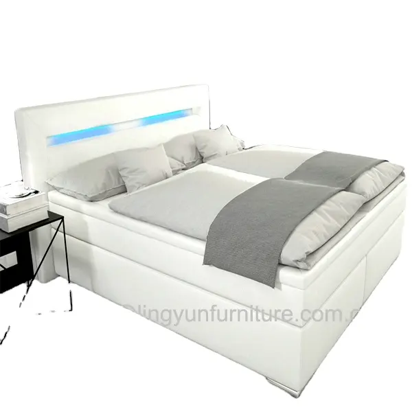 new design KD leather bed with LED light for bedroom queen king size