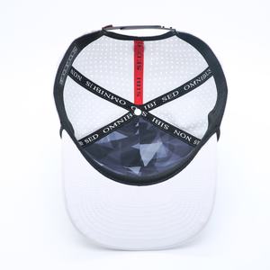 Casquette unisexe personnalisée de golf respirante et imperméable à 5 panneaux en tissu chevron avec logo en caoutchouc imprimé sérigraphié, cordon en polyester et élasthanne - Product Image 6