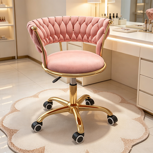 High Quality Nail Salon Comfortable Swivel Chair <b>with</b> <b>Wheel</b> Gold-plated Five-legged Base Flannel Salon <b>Stools</b> - Product Image 1