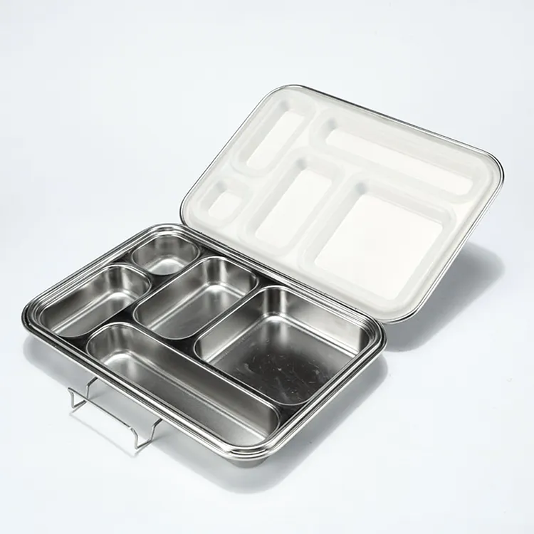 Aohea Factory Wholesale 304 Custom Stainless Steel Bento Lunch Box 5 Compartment Take-out Food Container
