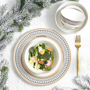 Vaisselle <span class=keywords><strong>de</strong></span> table <span class=keywords><strong>de</strong></span> restaurant recyclables <span class=keywords><strong>Assiettes</strong></span> en plastique réutilisables <span class=keywords><strong>Assiettes</strong></span> <span class=keywords><strong>creuses</strong></span> en mélamine céramique Blanc Or <span class=keywords><strong>Assiettes</strong></span> à dessert plates à bord plat - Product Image 1