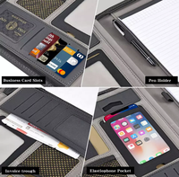 Carnet multifonctionnel A4 avec chargeur sans fil intégré, bloc-notes, bloc-notes de bureau, bloc-notes zippé pour les affaires