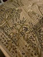 Tissu brodé perlé de haute qualité avec motif floral en cristal, matière de dentelle de luxe pour robe de mariée, vêtements et textiles