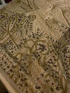 Tela Bordada de Alta Calidad con Cuentas y Cristales, Patrón Floral, Material de Encaje de Lujo para Vestidos de Novia, Ropa y Textiles - Product Image 3
