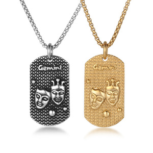 Collier Gemini pour hommes, pendentif en acier inoxydable, signe du zodiaque, masque, charme, Style Hip Hop SP858 - Product Image 1