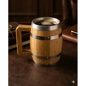 Mug à bière en chêne The Barrel House 700 ml, intérieur en aluminium, style nordique, cadeau idéal pour les amateurs de bière artisanale - Product Image 4