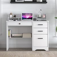 Mobilier de bureau à domicile, bureau blanc avec tiroirs, bureau d'ordinateur en bois pour étudiant, écriture, 4 tiroirs de rangement pour dossiers