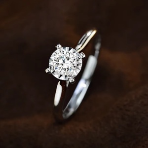 Bagues de fiançailles personnalisées en forme ronde avec diamant, or blanc 18 carats, diamant de laboratoire taille ronde D VVS, bague de mariage - Product Image 2