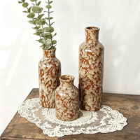 Set Vas Keramik Buatan Cina Bergaya Vintage Amerika dengan Lapisan Kiln-shift Glaze, Pola Bunga Buatan Tangan, Hadiah Sempurna