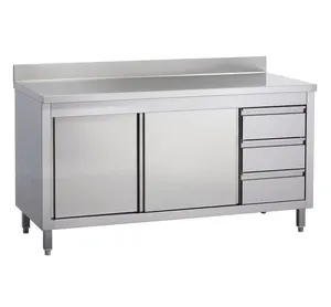 2021 New Design Commercial Kitchen Storage Stainless Steel Sliding Door Work Tables