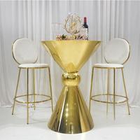 Table haute moderne de haute qualité, personnalisée, pour mariage, fête, hôtel, extérieur, avec structure en acier inoxydable doré et plateau en verre trempé