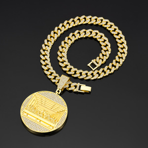 Nuevo Collar de Hombre Estilo Hip Hop 2024, Colgante de <span class=keywords><strong>Disco</strong></span> Grande con Incrustaciones de Diamantes, Cadena Cubana de Aleación, Directo de Fábrica - Product Image 5