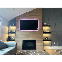 Étagère flottante noire pour décoration intérieure moderne Étagère de cuisine robuste Étagère murale épaisse en bois avec bande lumineuse LED